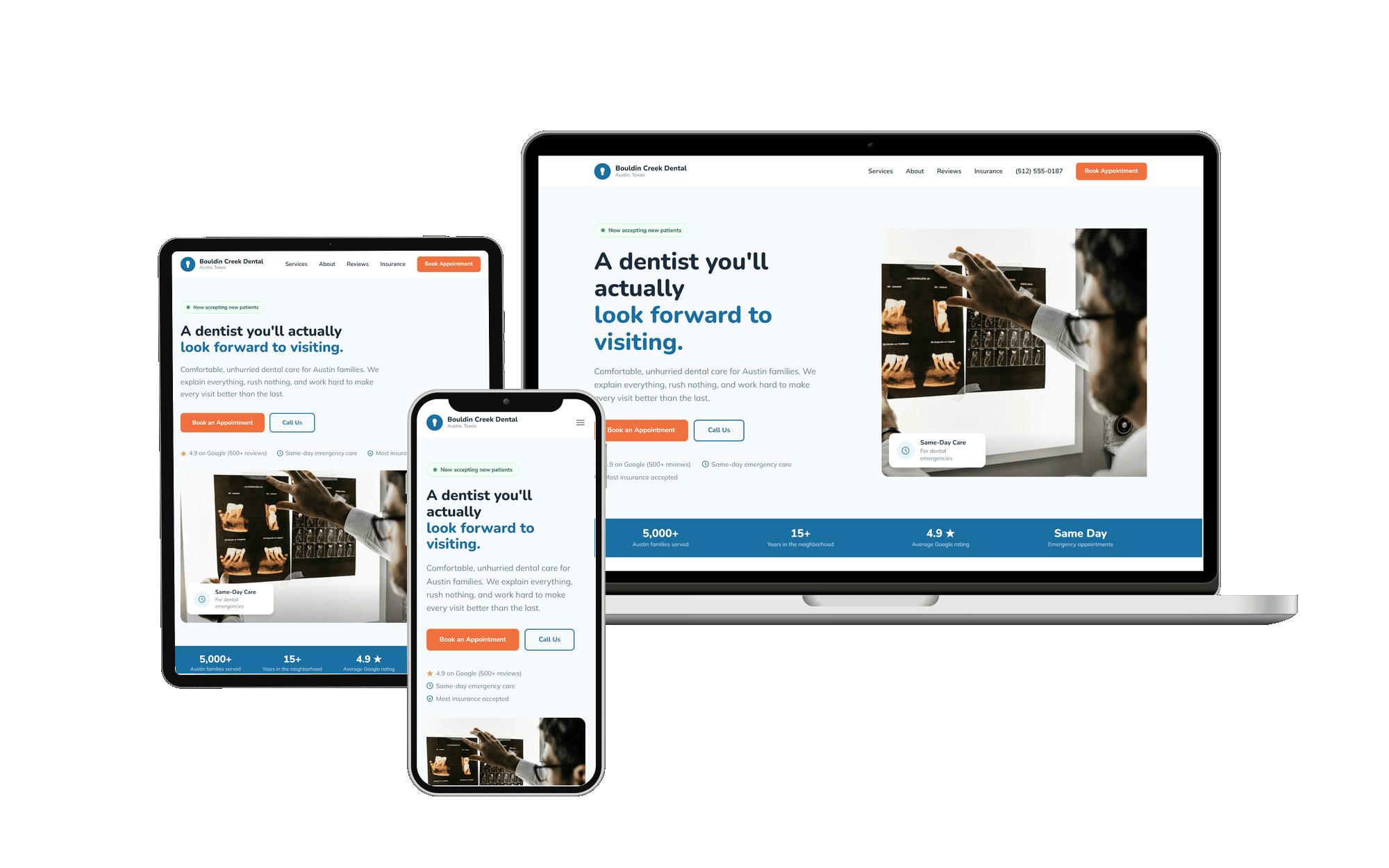 Bouldin Creek Dental website mockup