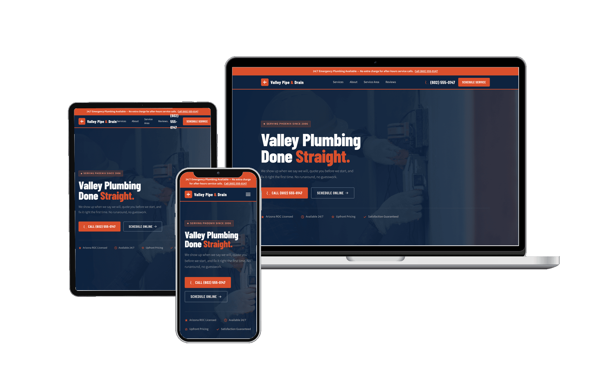Example plumbing company website design built by Sethify