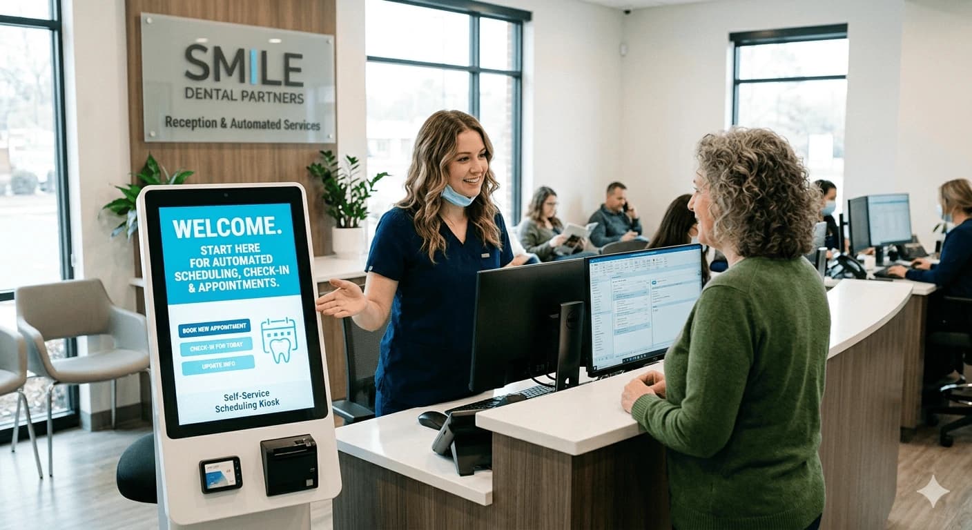 Dental office front desk with automated scheduling